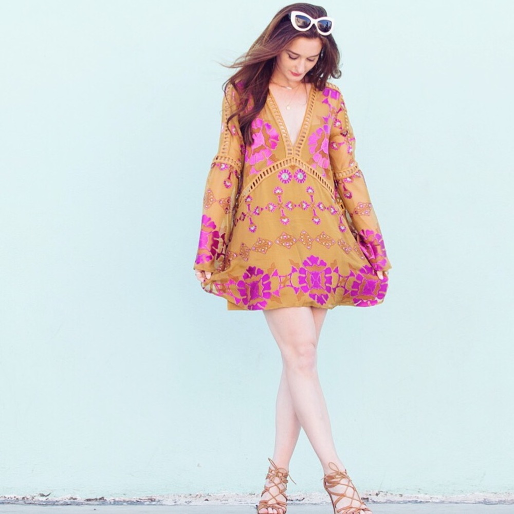 For Love & Lemons Barcelona A-Line Dress in Gold